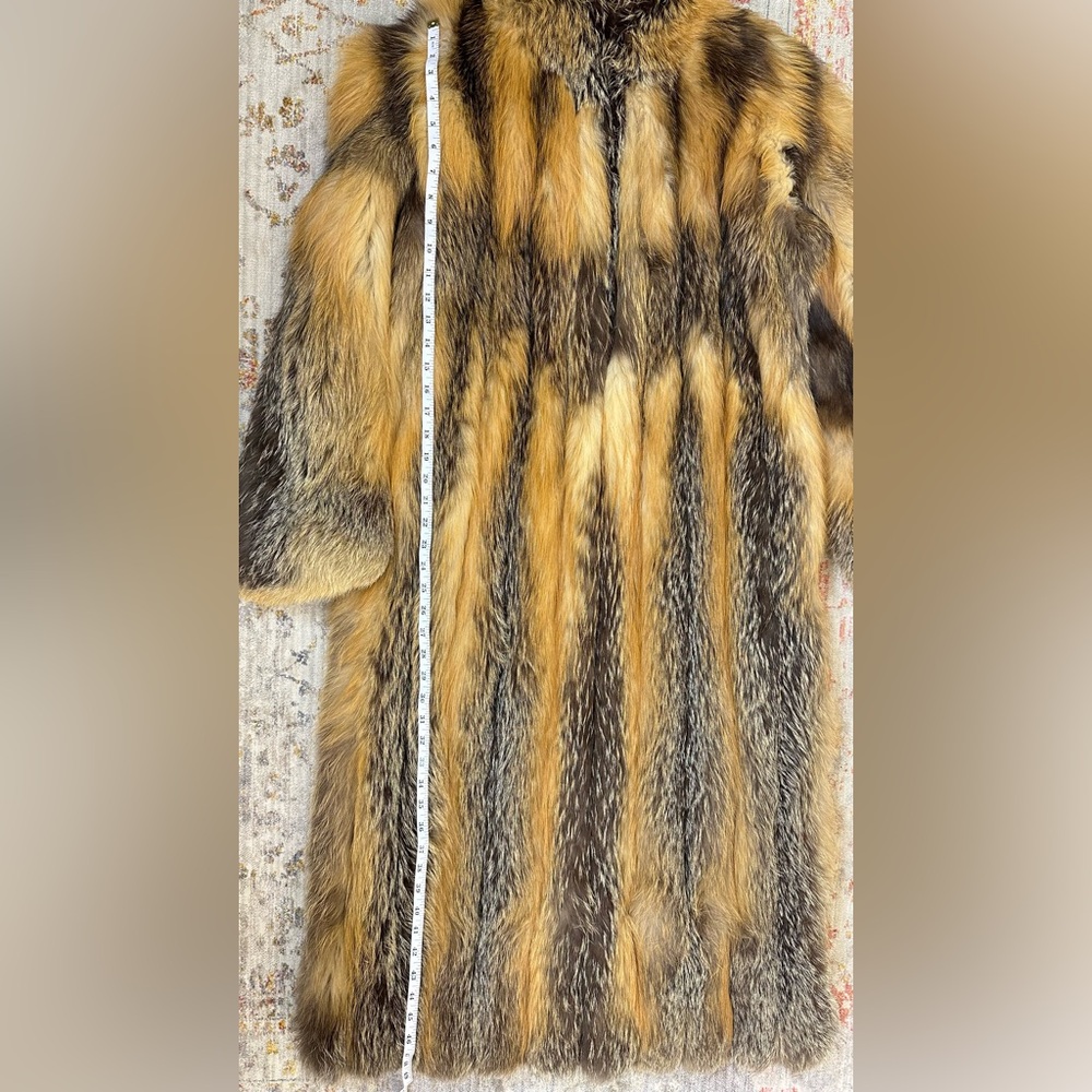 Long Golden Brown Fox Fur Trench Coat - Picture 9 of 14